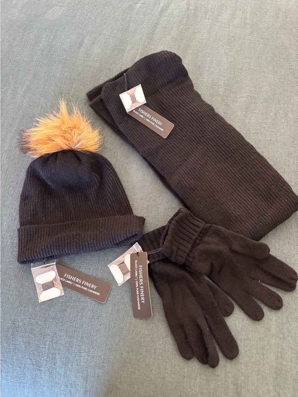 Fisher’s Finery 100% Cashmere Hat, Gloves, Scarf Set